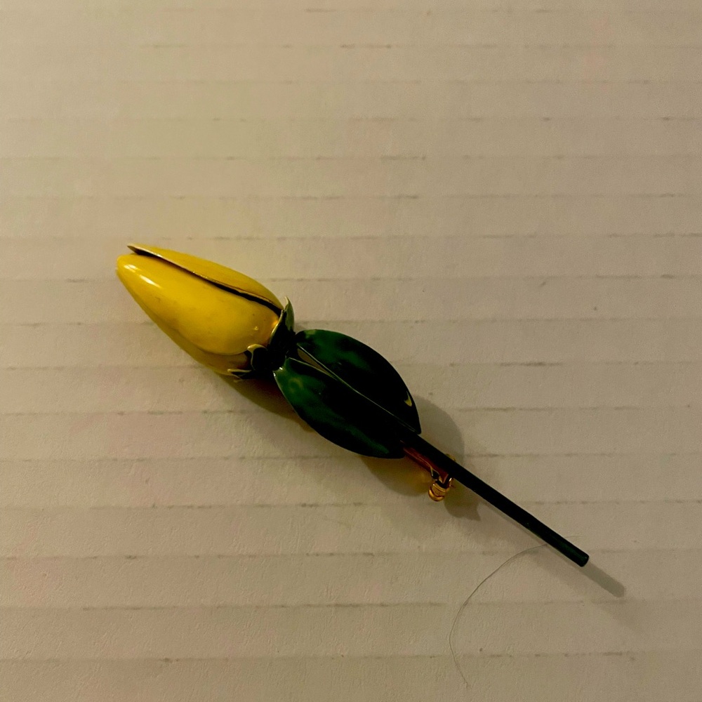 Sandor Co Yellow and Green Metal Tulip Brooch